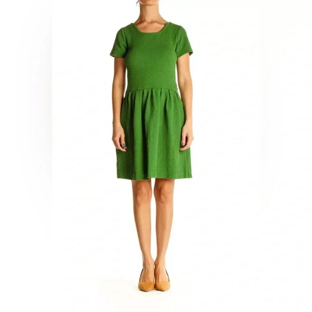 Anthropologie Ganni Textured Knit Fit & Flare Dress Green Size L